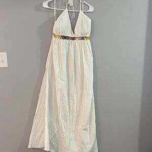 White Halter Maxi Dress with jewelled Waist Detail